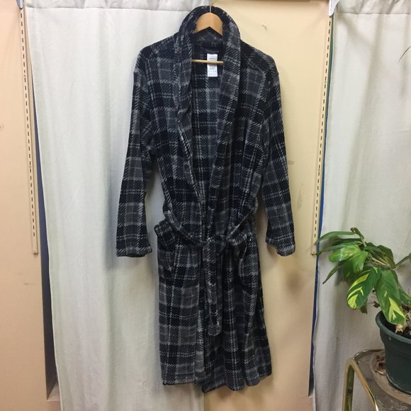 Tommy Hilfiger Other - Tommy Hilfiger Mens Plush Belted Plaid Gray Black Robe Large \ X Large